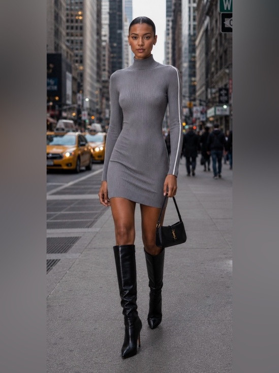 Zara Dresses & Skirts - Zara Ribbed Knit Fitted Mini Dress Gray Size XS High Neck Long Sleeves